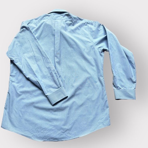 Brooks Brothers Men's 17 4/5 Regent Blue White Stripes Long Sleeve Button Down - Picture 8 of 9